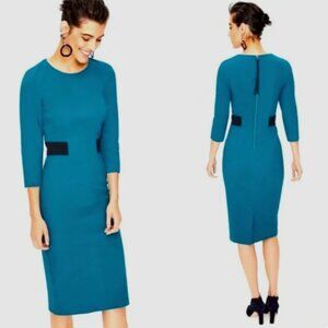 Boden London Laura Ottoman Dress Turquoise Navy 6L - Like New